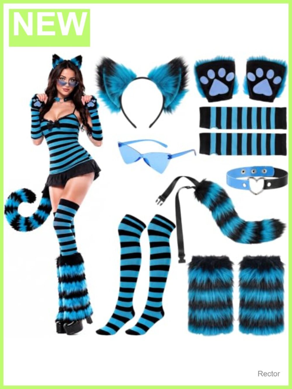 Women's Cat Costume Set Halloween Accessories Ears Tail Gloves